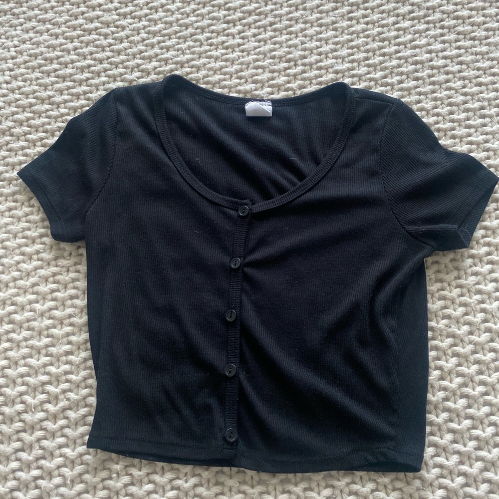 Black Cropped Button Top